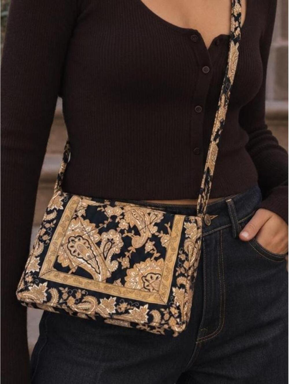 Vintage Victorian Heart Quilted Paisley Crossbody Bag 90s Boho